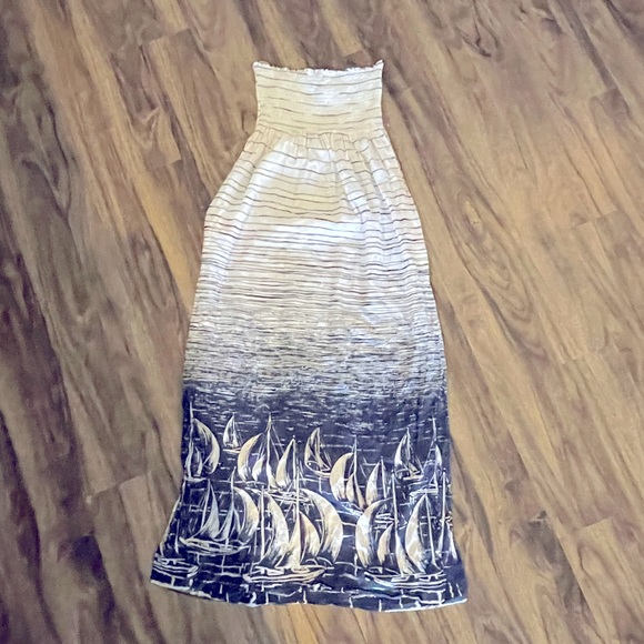 BCBG sheer cotton and silk strapless maxi dress with sailboats S - Picture 1 of 7
